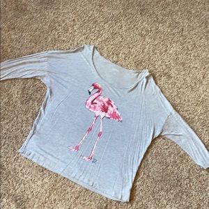 Gray and pink flamingo 3/4 length shirt